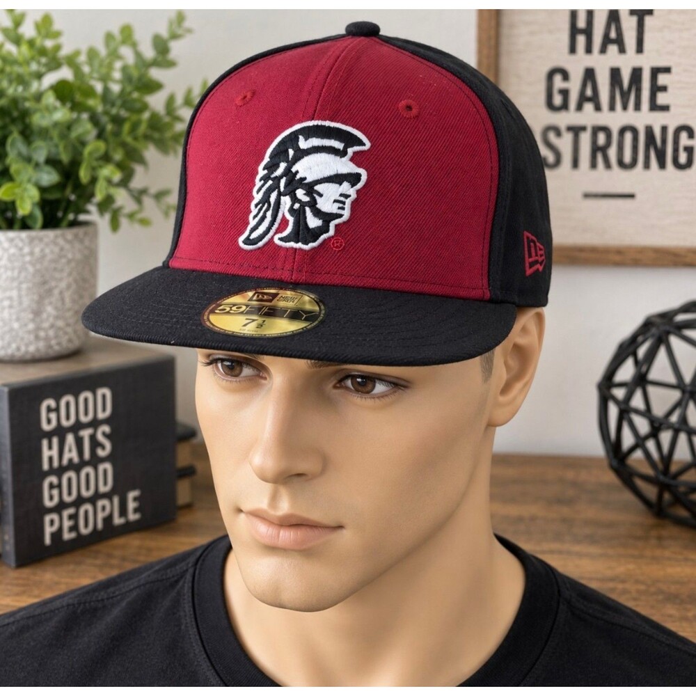 New Era 59FIFTY Fitted Hat 7 1/2 Black Maroon USC College Wool Cap